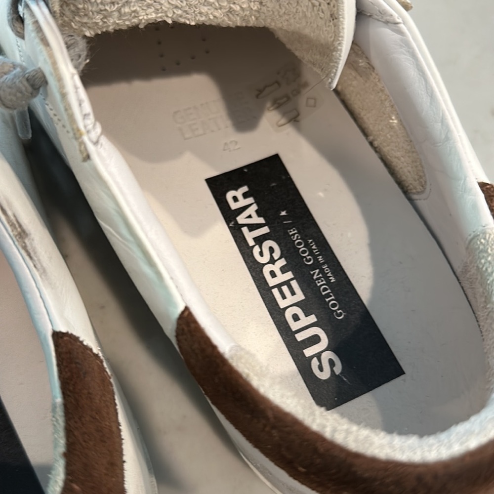 Golden Goose White Leather Sneakers with Brown Star Accent - Picture 5 of 5